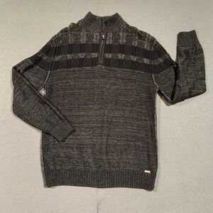 J.B. Holt The Lincoln Mens‎ L Gray Cotton Cable Knit 1/4 Zip Sweater